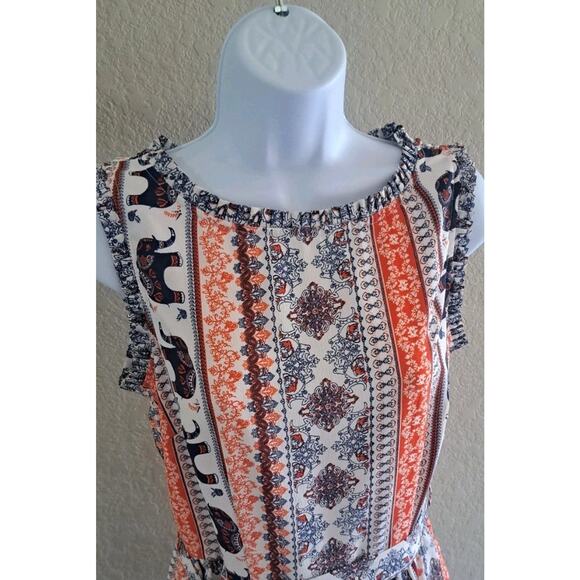 eShakti Wayward Fancies Dress Womens Sz 8 M Crepe Elephant Orange Sleeveless - Picture 9 of 13